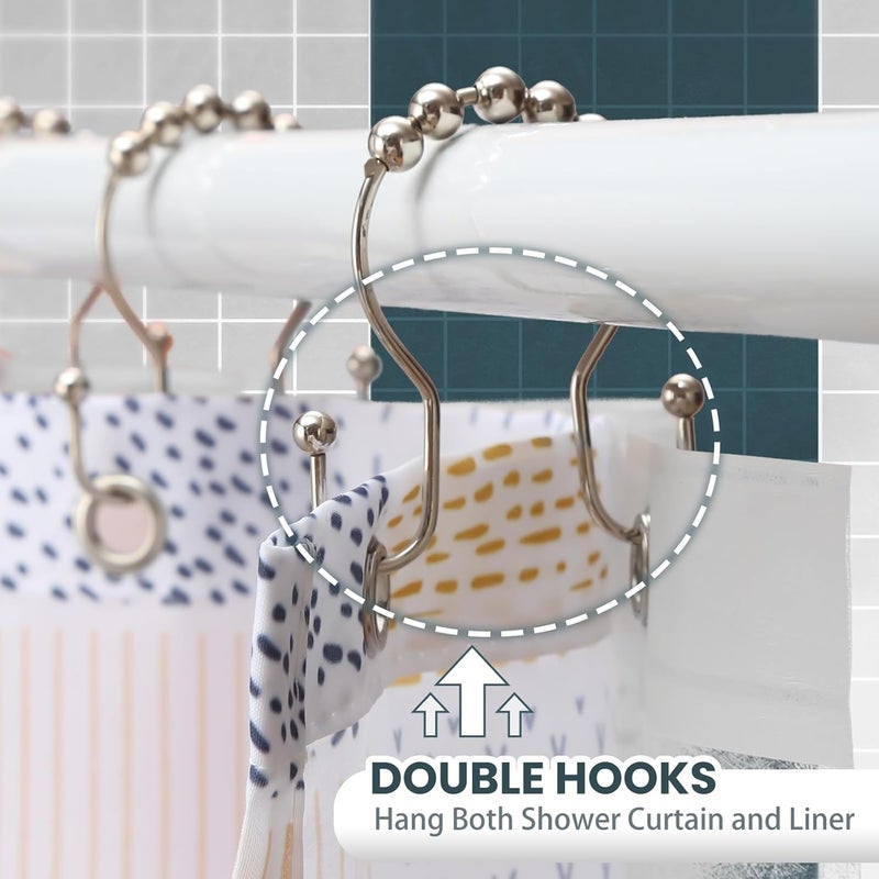 OEH Shower Curtain Hooks, Shower Curtain Rings, Metal Shower Curtain Rings Rust Proof, Smooth Gliding Metal Shower Curtain Hooks Rust Proof, Double Double Shower Rings for Curtain, 12 Pcs, Nickel - Image 5